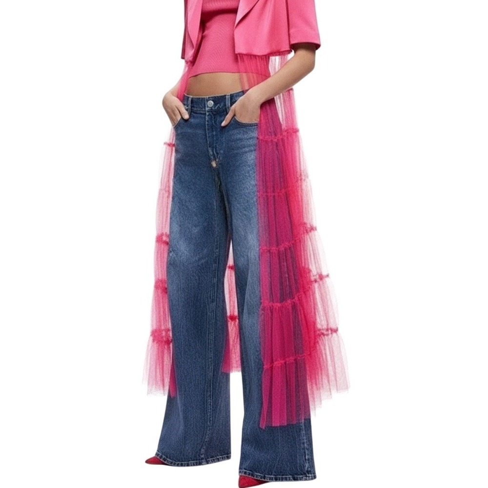 Flying Tomato Tulle Shirt Dress Women 1X Hot Pink Mixed Media Tiered Sheer NWT
